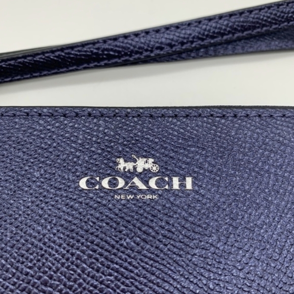 Coach Metallic Blue Corner Zip Wristlet